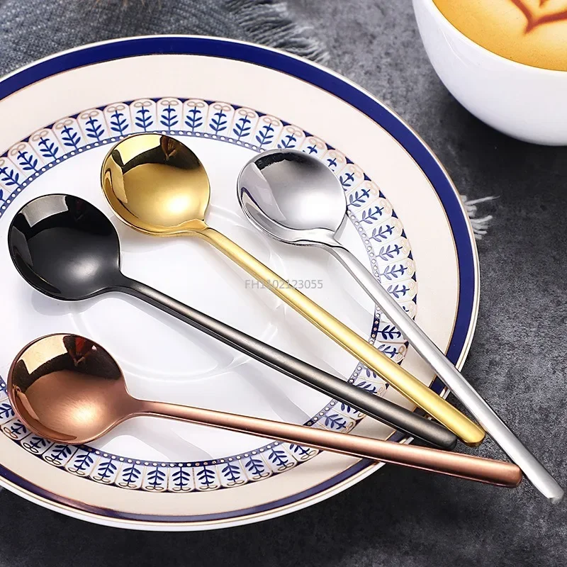 304/410 Stainless Steel Teaspoons 13cm Mini Spoons Mirror Polished Metal Coffee Spoon Small Round Spoon Kitchen Tableware