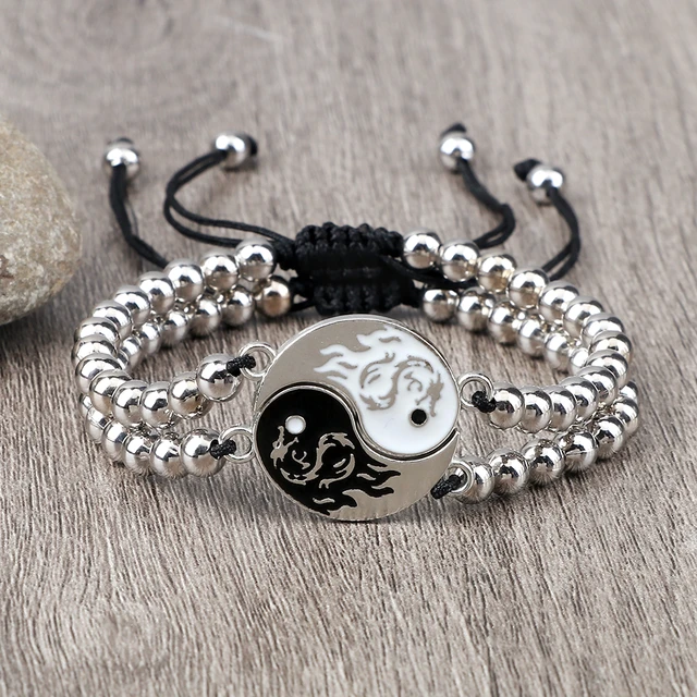 Magnetic Heart Charm Yin Yang Set Matching Tai Chi Bracelets Gift For Him  Her