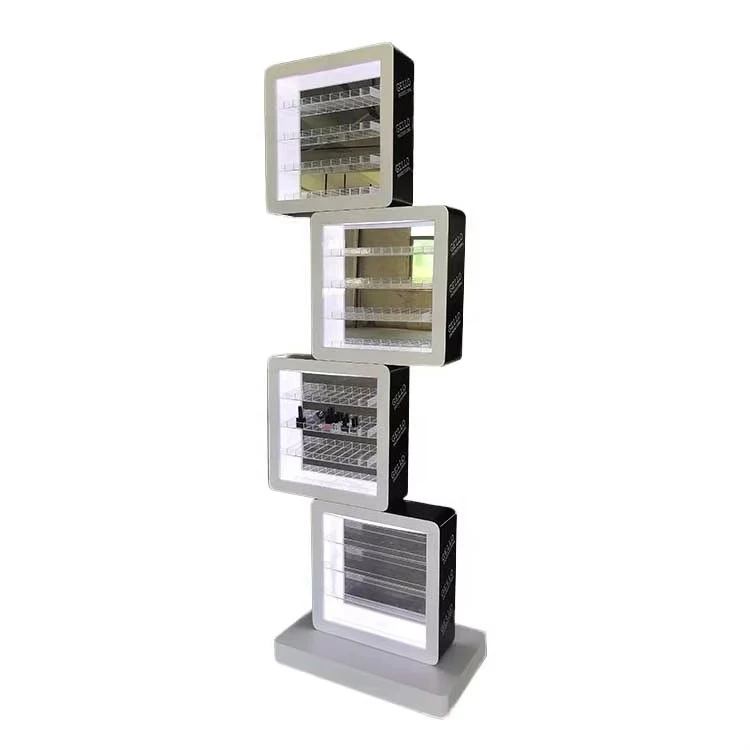Cosmetics Store Display Stand Boden Make-up Display Nagellack und Holz Acryl Light Emitting Diode