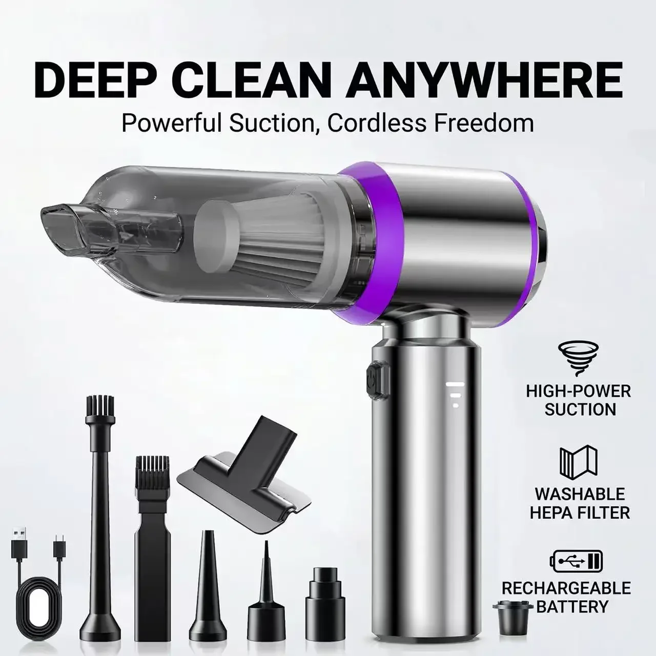 Aspirateur portatif 4 en 1, aspirateur sans fil rechargeable pour voiture, dépoussiéreur sans fil, dépoussiéreur à air comprimé sans fil 1
