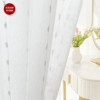 White Stripe Embroidered Sheer Curtains for Bedroom Living Room Light Filtering Window Drapes Customize 1