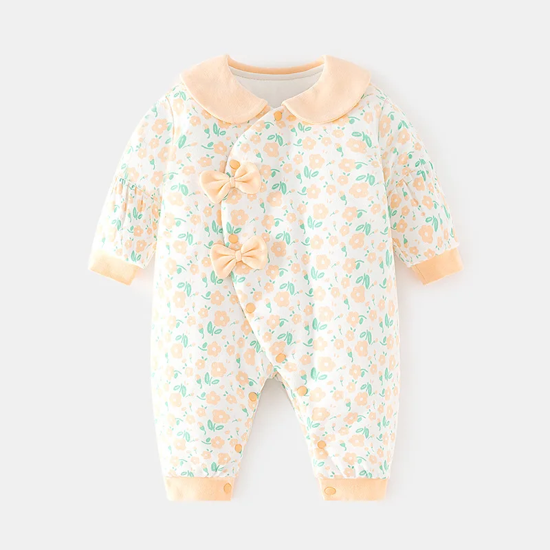 

Newborn Baby Cotton-Padded Jumpsuit Autumn and Winter Baby Girl Winter Clothes Gown Romper Quilted Boneless Women's Rompers