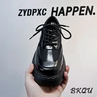 BKQU Male Daddy Shoes 2024 Spring and Autumn Mesh Breathable Black Thick Sole Casual Big Muffin Derby Shoes Advanced 2