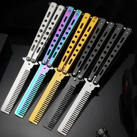 Foldable Comb Stainless Steel Practice Training Butterfly Knife Comb Beard Moustache Brushe Salon Hairdressing Styling Tool 1