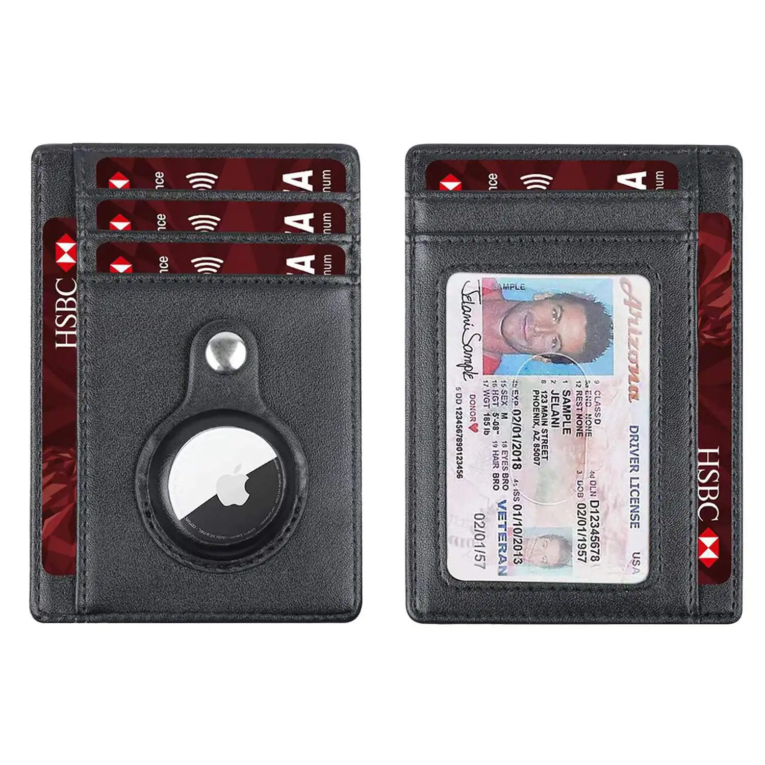 Enhanced Leather Slim Minimalist Wallet with AirTag Holder and ID Case