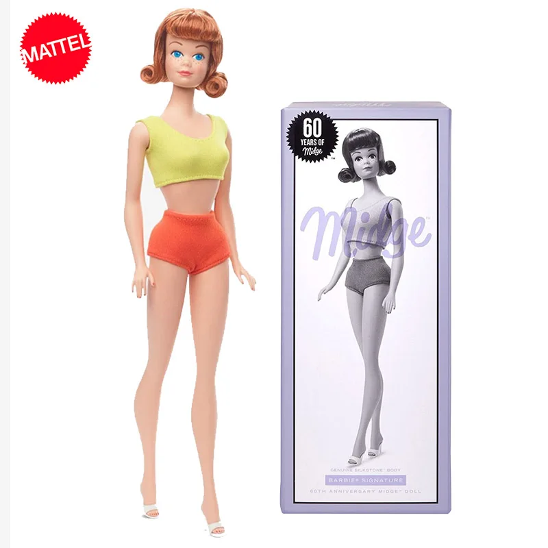 Bambole Originali Della Firma Di Barbie 60Th Anniversary Midge Silkstone Body Fashion Bob Summer Swimwear 1/6 Toys For Girls Collection