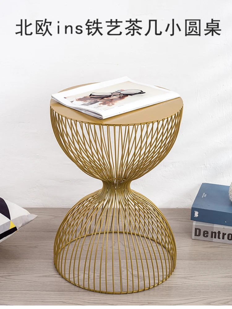 Minimalist Wrought Iron Side Table Bedside Simple Modern Coffee Table Nordic Sofa Cabinet Small Round Outdoor Furniture HY50CT