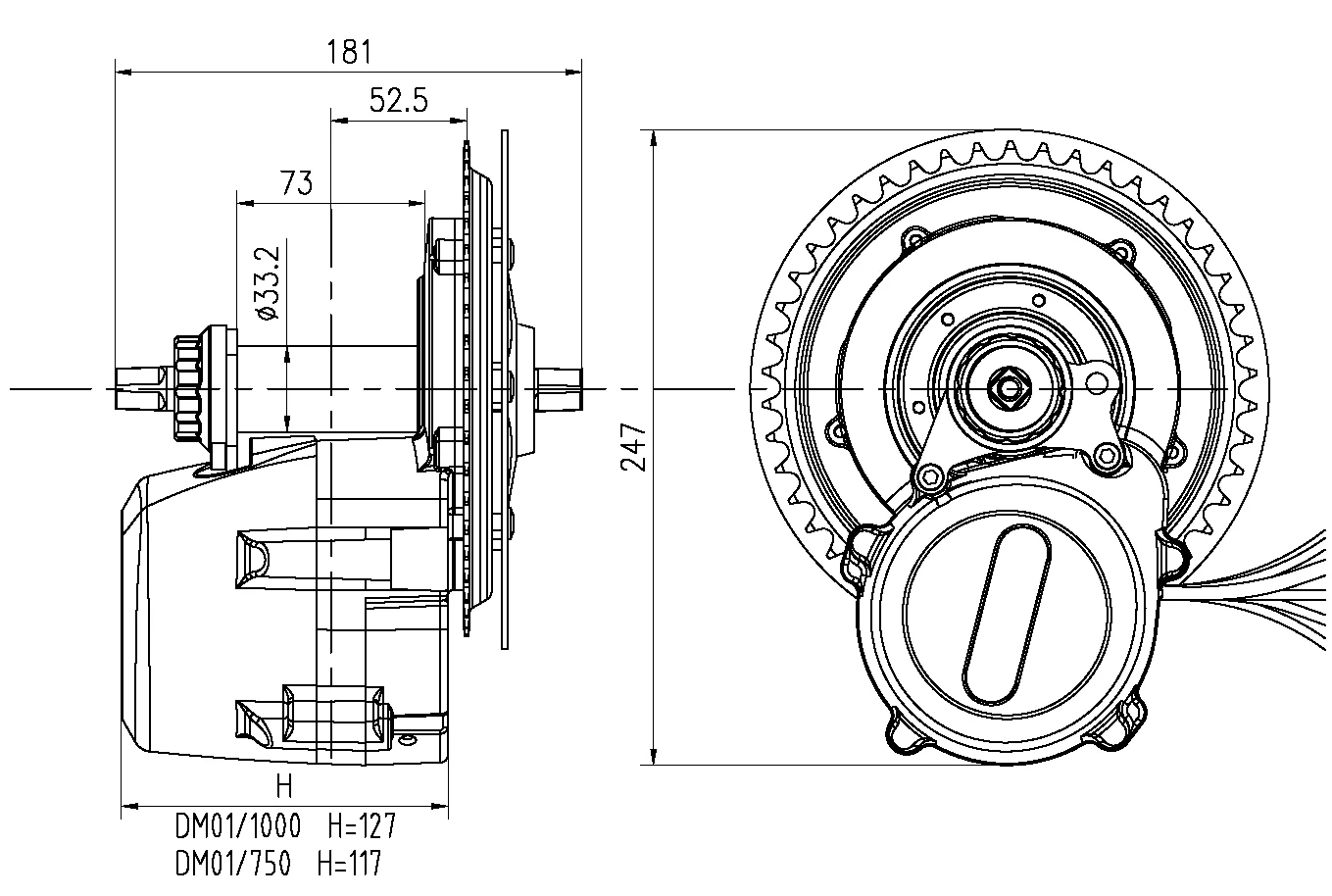 Description Picture 3 of itemToSeven DM01 1000W Electric Bike Mid Drive Motor with Torque Sensing