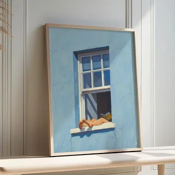 Stampe su Tela 'Calm Reading in Window', Poster Blu Dopamina, Stampe Artistiche Minimaliste per Amanti dei Libri, Decorazioni da Parete per Soggiorno