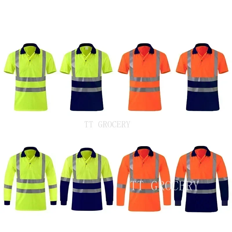 Work Polo Shirt Quick Dry Long Sleeve Reflective Hi Vis For Working