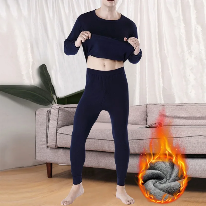 2pcs/Set Men Winter Thermal Underwear Fleece-Lined Underwear Thicken Warm Tops Pants Soft Comfortable Pajamas Man Clothing thermal underwear set,thermal underwear