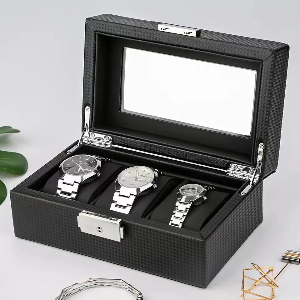 Caja de relojes Tonando para hombre, caja de exhibición de reloj con 6  ranuras, organizador de joyas, negro