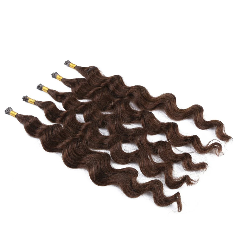 #4 Dark brown Deep Curly Keratin Capsules Human Fusion Raw Virgin Hair Pre Bonded Deep Wave I Tip Human Hair Extensions
