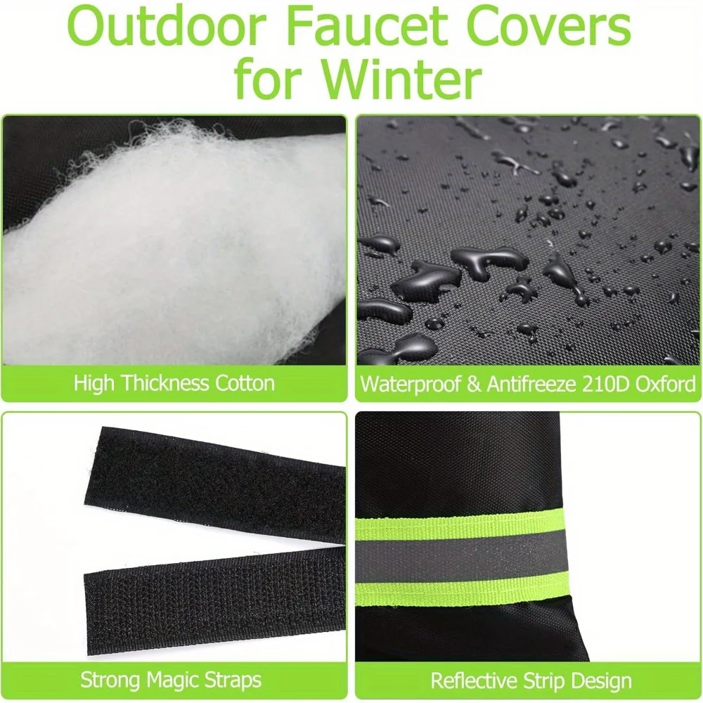 4-pack Outdoor Faucet Covers, Reusable Thick Outdoor Faucet Frost Protection Cover with Green Reflective Strip