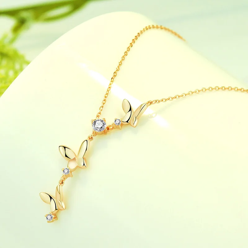 

Women's 925 Sterling Silver Rose-Plated Necklace Golden Butterfly Tassel Clavicle Chain Light Luxury Minority Design Color Silve