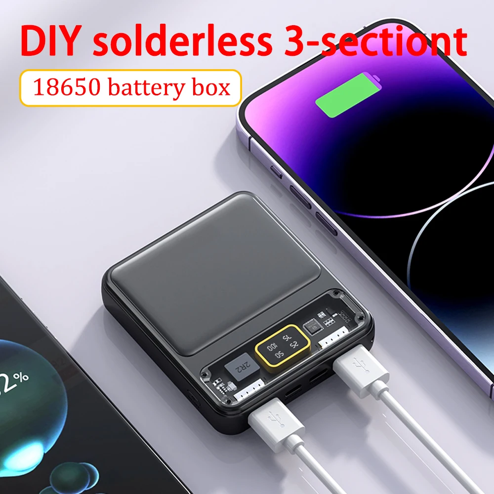 3*18650 Batterie halter Dual-USB-Power-Bank-Akku-Box Handy-Ladegerät DIY  Shell-Gehäuse-Ladestation-Hülle für Smartphones