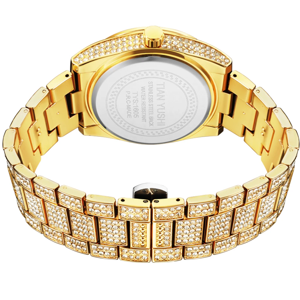 Gold Full Diamond Watch Men Luxury Quartz Round Wristwatch Male Stainless Steel Sliver Clock Round Dial Relogio Masculino Hombre