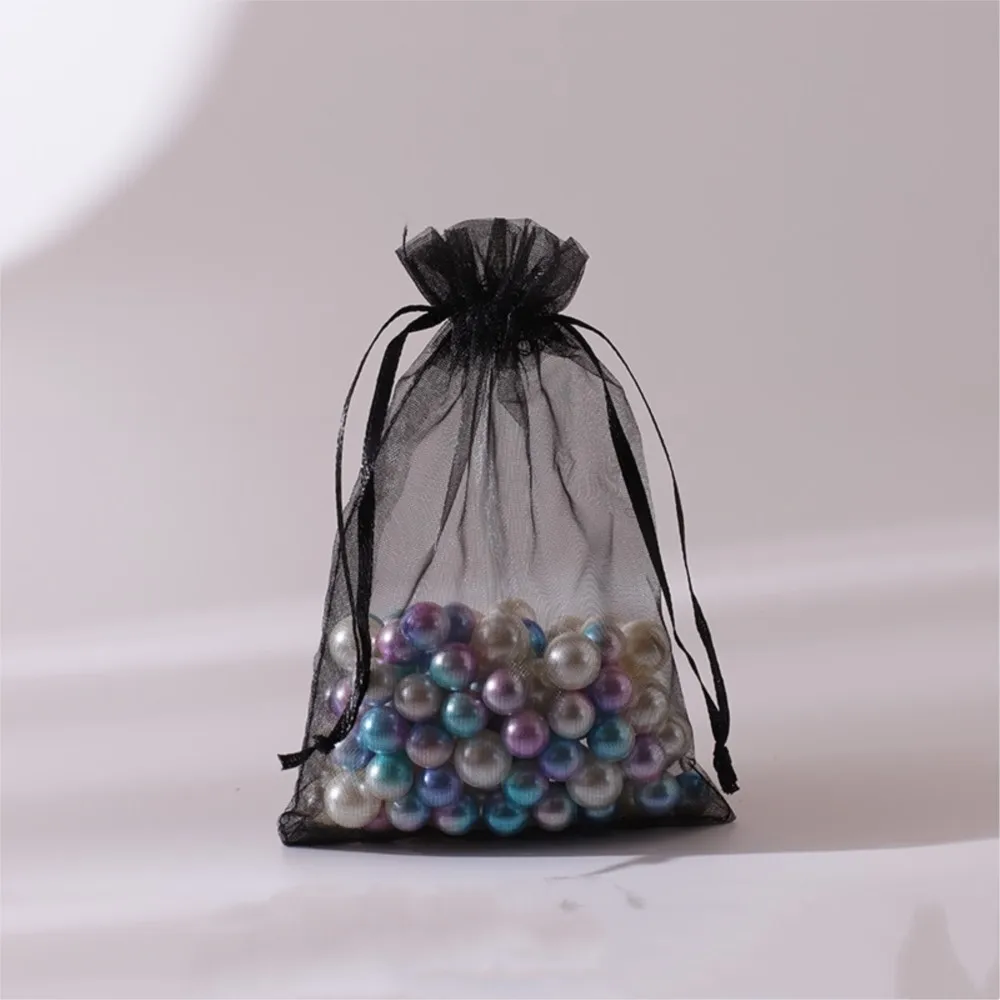 50pcs 깎아 지른 Organza 가방 블랙 메쉬 가방 Drawstring 선물 가방 보석 Goodie 캔디 웨딩 파티 호의 파우치 가방에 대 한 작은