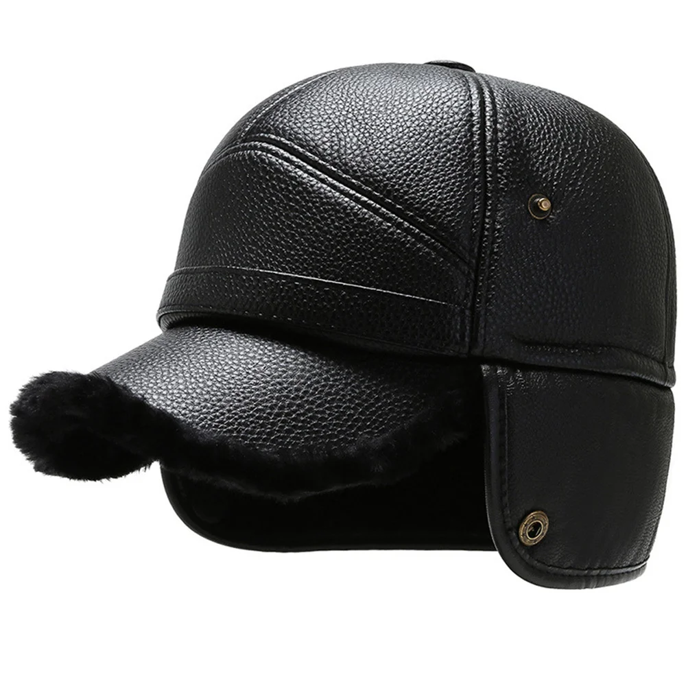 Winter Hat Earflap Hat Men&rsquo;s Winter Thick Ear Protection Hats Outdoor Sport Warm Baseball Cap Leather Dad Caps Earflaps Bomber Hats Ski Russian Cap