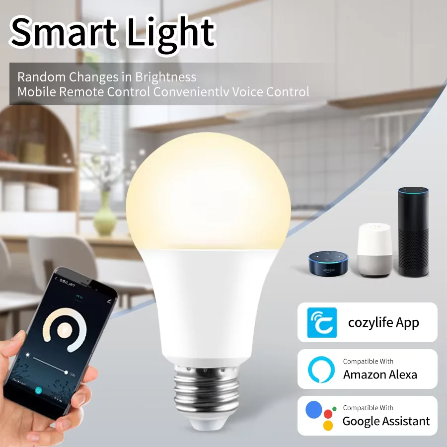 E27 WiFi Smart LED Light Bulb 12W/15W/20W Cozylife APP Control Work With Alexa Google Home Dimmable for Kitchen Bedroom 110V220V