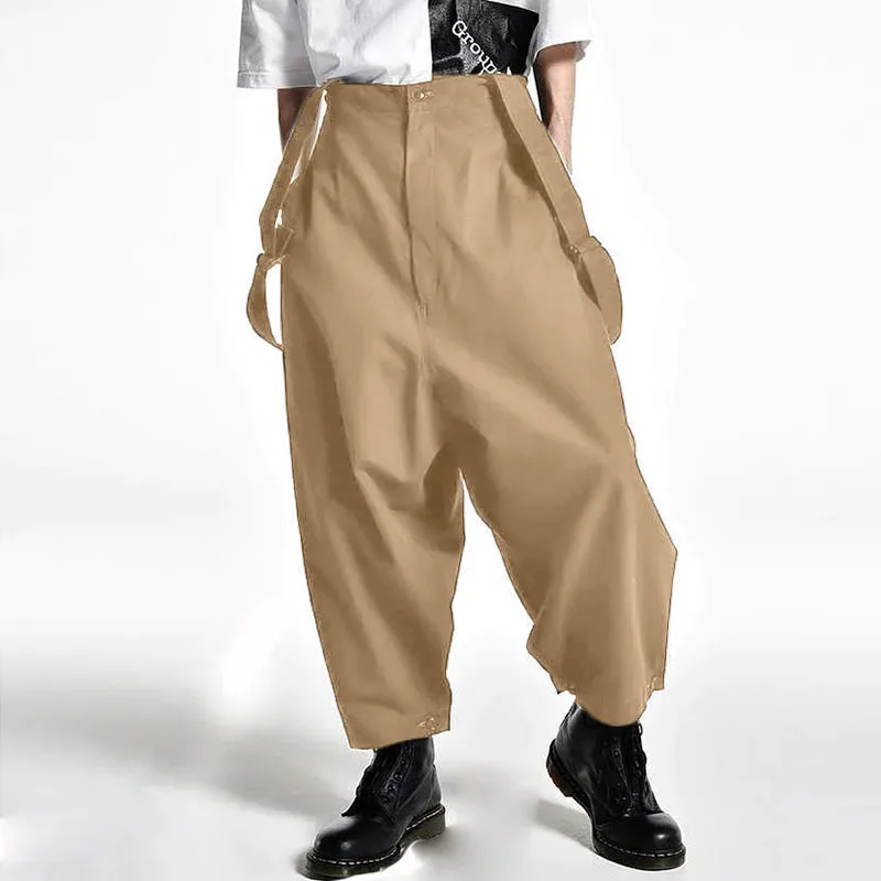 Description Picture 5 of item2024 Men Jumpsuits Solid Color High Waist Pants Streetwear Casual Male Suspender Rompers Loose Fashion Straps Overalls INCERUN