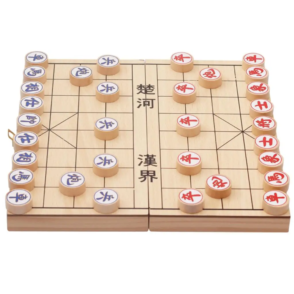 Foldable Wooden Chinese Chess Board Games Tabletop Portable Puzzle Chinese Xiangqi Chess Set For Student Adult 27 38mm resin chess pieces portable traditional chinese chess set chessman xiangqi gift entertainment board games for travel