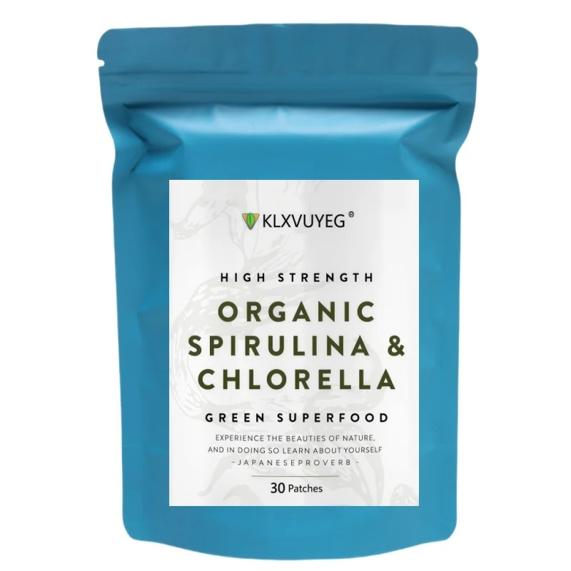 אבקת כלורלה ואבקת ספירולינה [1800 מיליגרם] - 30 יחידות פטש כלורופיל - אבקת ספירולינה כחולה חזקה ופטש כלורלה