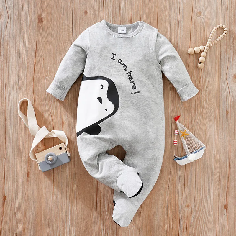 Infant's cotton Penguin Print 0-18 months Bodysuit Spring and Autumn Comfy Long Sleeve Onesie Baby Boy's Clothing As Gift baby jumpsuit