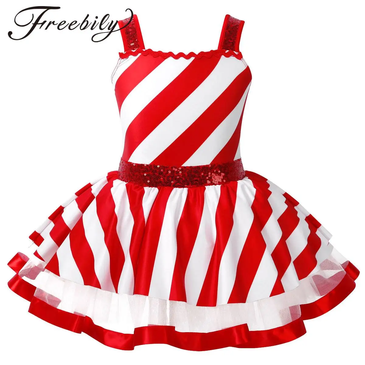 

Childrens Tutu for Girls Ballet Leotards Kids Christmas Costume Sleeveless Shiny Sequins Striped Figure Skating Dress Dancewear