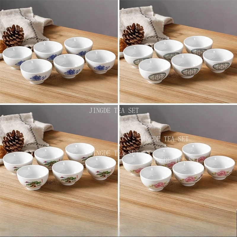 6pcs Ceramic Kung Fu Tea Cup Set Household Blue and White Porcelain Tea Cup Chinese Small Capacity Tea Cup Set Drinking Utensils