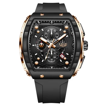 LIGE Top Brand Men’s Luxury Square Quartz Wristwatch — Waterproof, Luminous, Chronograph with Date Display - Rose Black