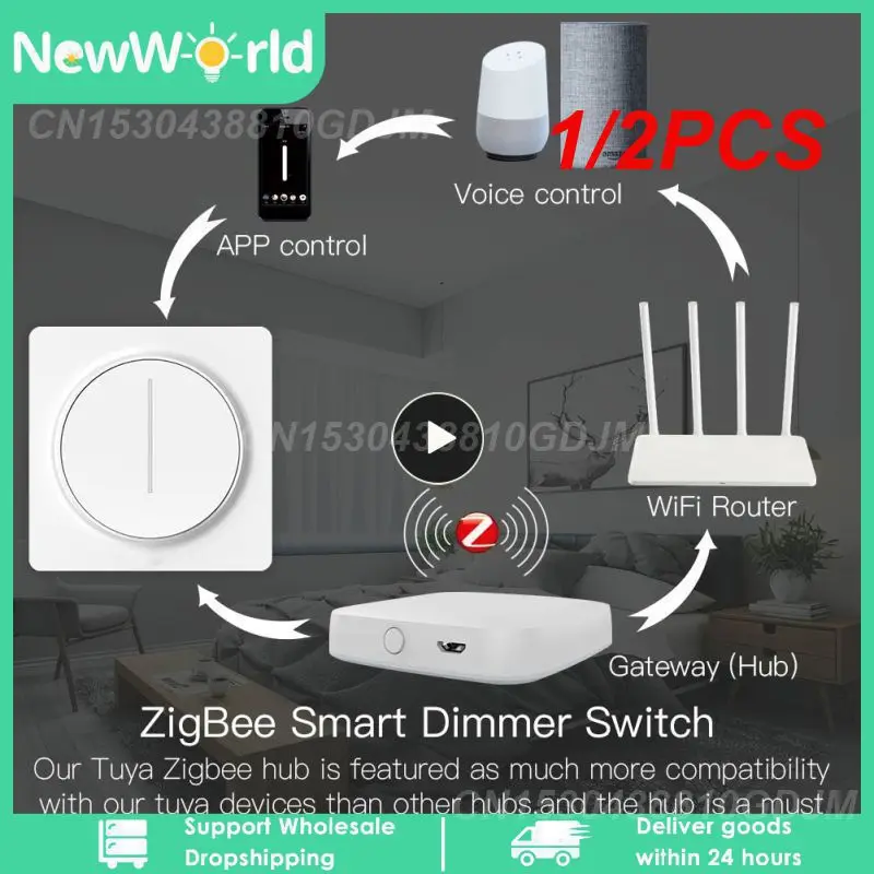 

1/2PCS New Smart Rotary Light Dimmer Switch Brightness Memory Smart Life/Tuya APP Remote Control Works with Alexa