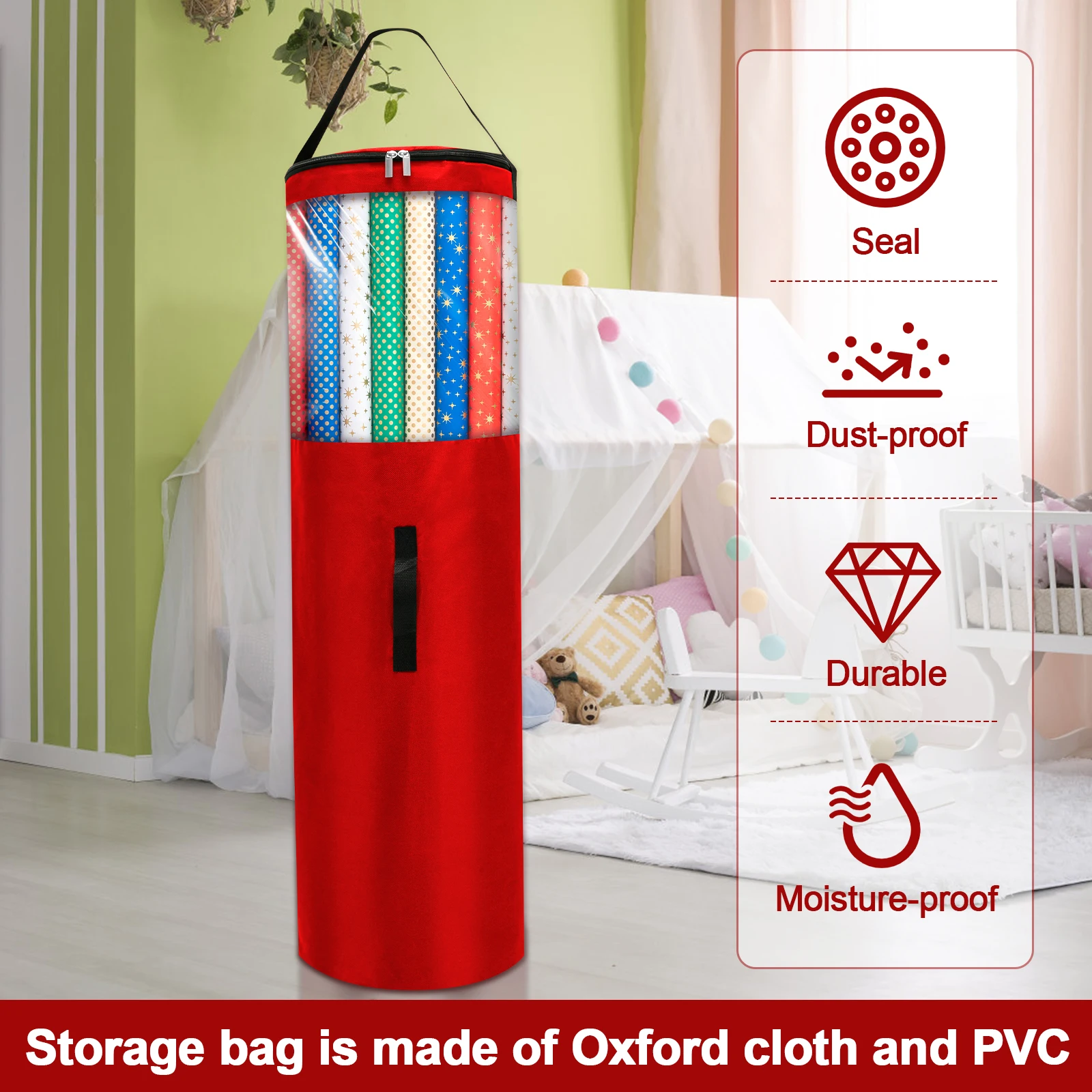 Gift Wrapping Organizer 40 Inch Wrapping Paper Storage Bag Waterproof Oxford Cloth Christmas Gift Wrap Organizer with Handles Up to 24 Rolls Storage