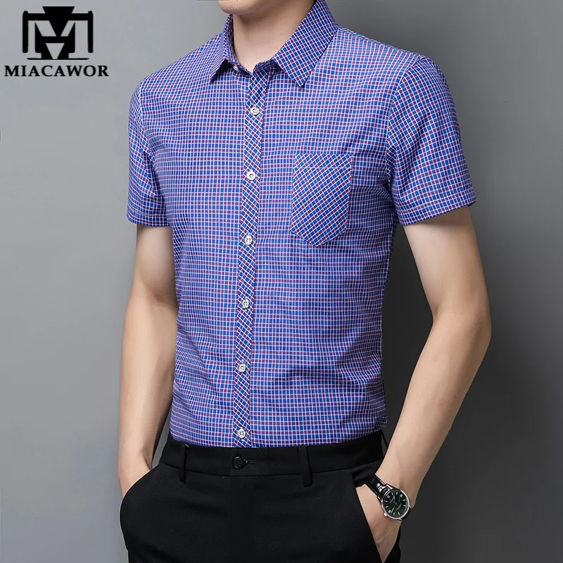

New Summer Short Sleeve Korean Casual Shirts Men Brand Fashion Plaid Camisa Masculina Slim Fit Chemise Homme Plus Size 4XL C913