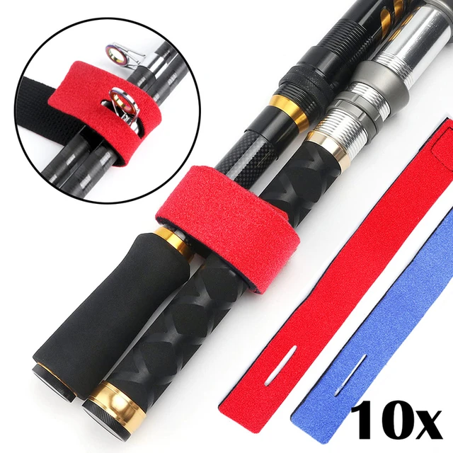 2x Fishing Rod Belts Wrap Bands Pole Straps Ties Pole Holders Red