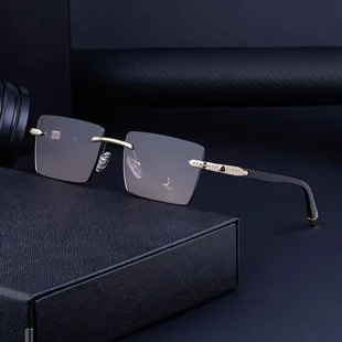 Retro Sonnenbrille Für Herren Quadratisch Randlos Leopard_voghion.com