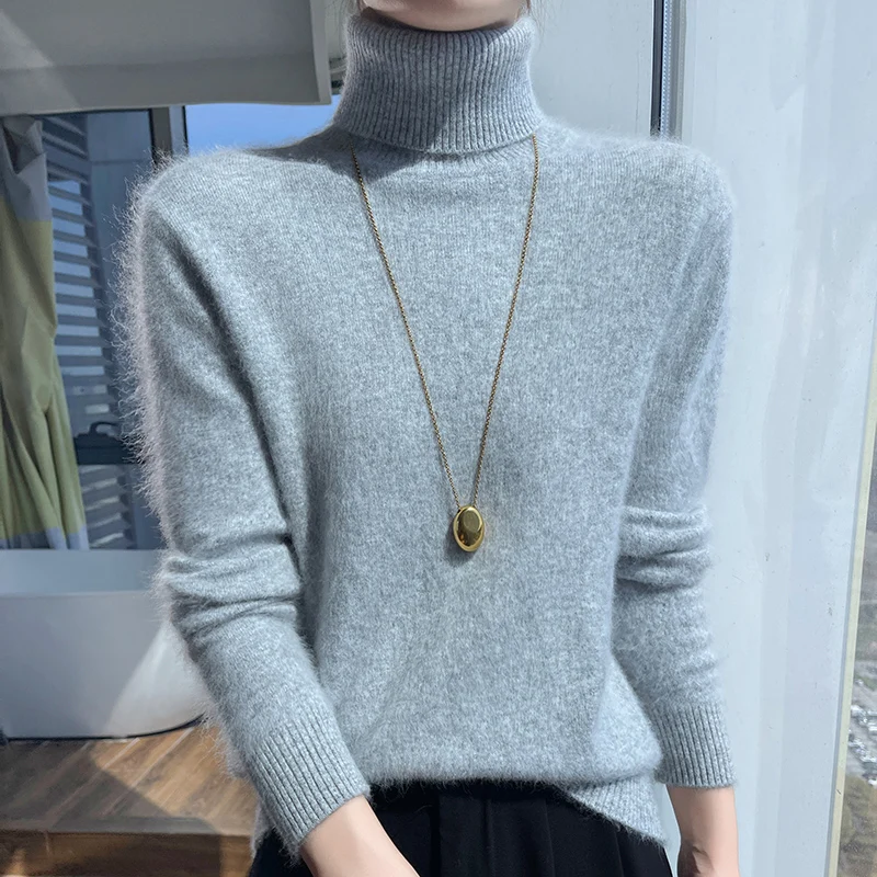 100% Mink Cashmere Sweater Women's Clothing Knitted Lapel Pullover Casual Fashion Korean Top Autumn Winter Long Sleeved Sweater 3