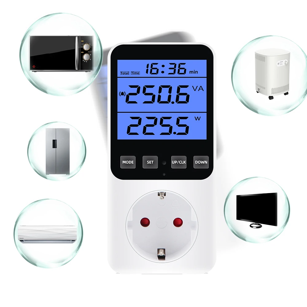 

Digital LCD Wattmeter 230V Power Energy Meter Voltmeter Ammeter Consumption Monitor 50Hz Socket Analyzer EU US UK AU FR BR Plug