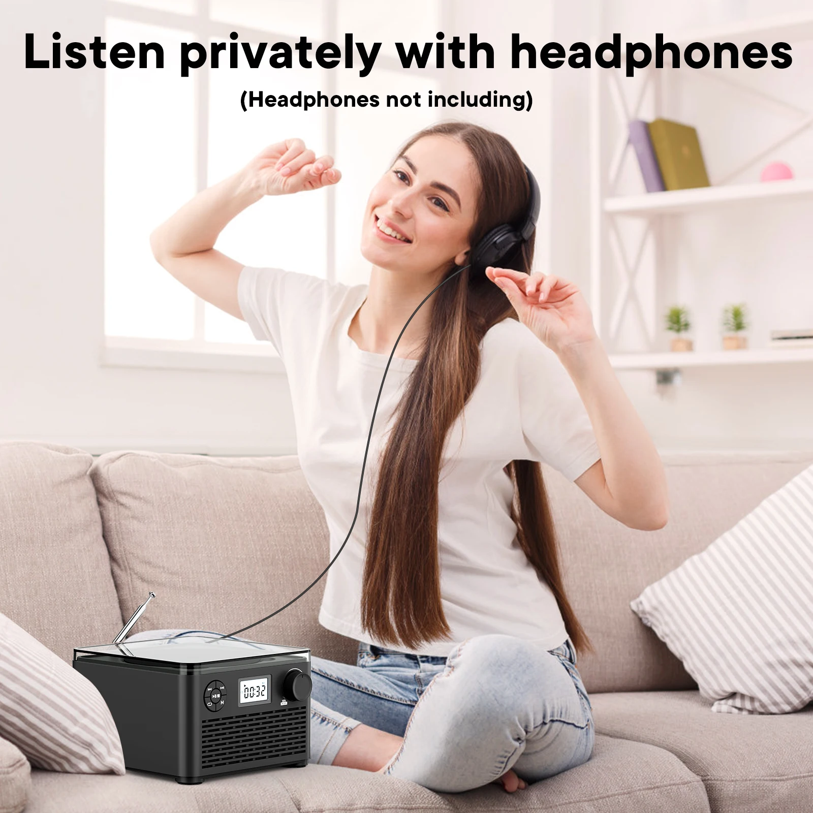 Portable CD Player with Speakers and Bluetooth: Rechargeable CD Boombox with FM Radio-plays CD/MP3 disc/USB/TF - 5