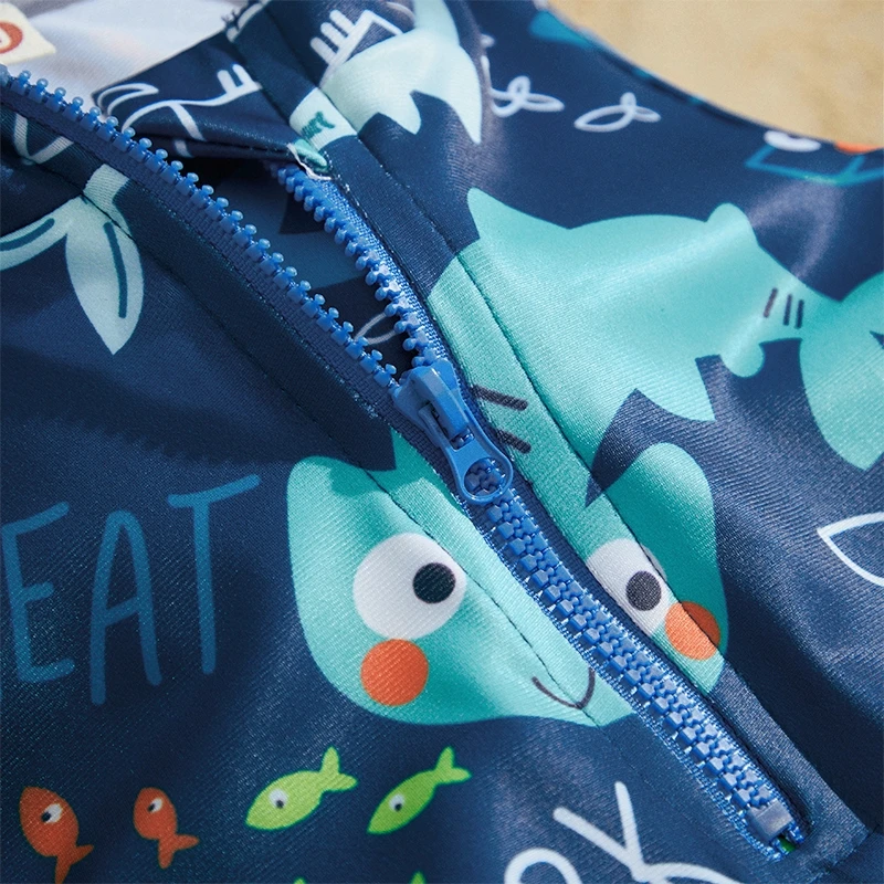 Toddler Baby Boys Shark Printed Swimwear Kid Children Beachwear Short Sleeve Zipper Bathing Suit Infant Swimsuit