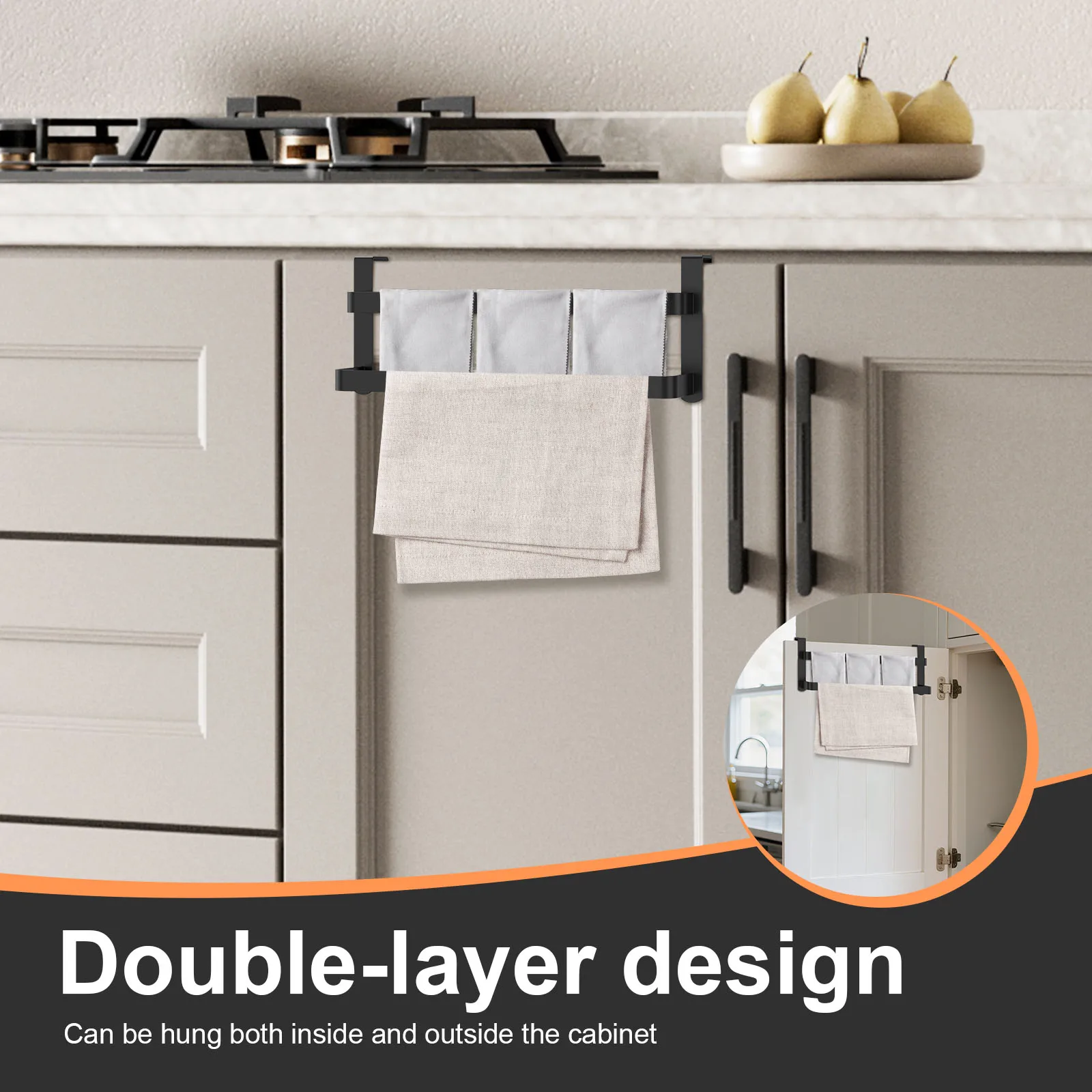 Stainless Steel Double Layer Towel Rod Bathroom Storage Organizer