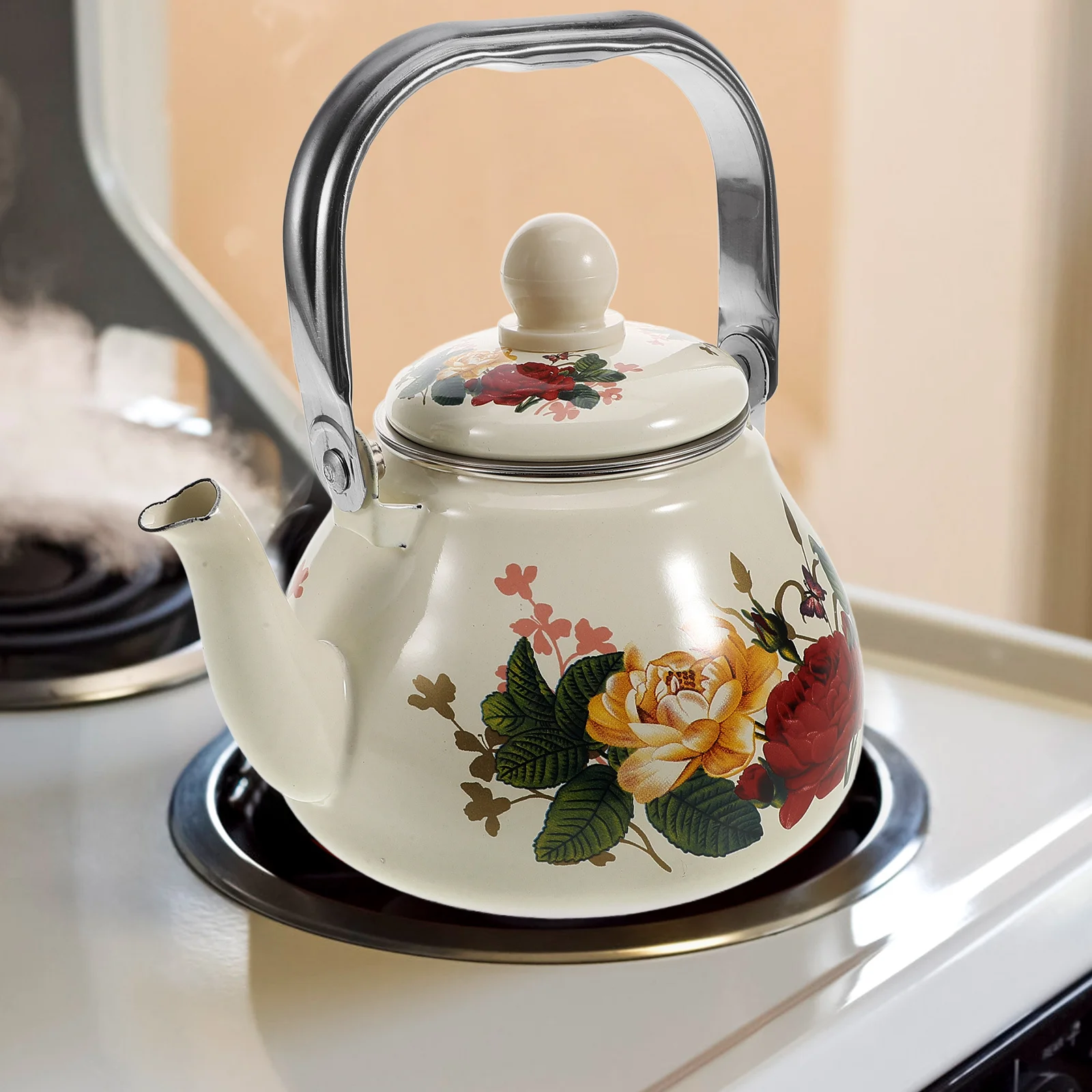1L Floral Enamel Teapot – Vintage Stovetop Kettle 5