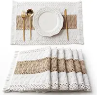 Table Runner, Natural Burlap Boho Table Runner Modern Farmhouse Decor Rustic Woven Cotton Crochet Lace for Tabletop Decoration 4