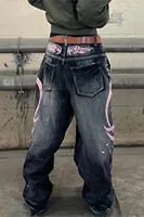Jean imprimé totem chiné pour hommes, Style américain, vieux délavé, jambes larges, rétro, ample, tendance, jambes larges, pantalon gothique Y2K unisexe 6