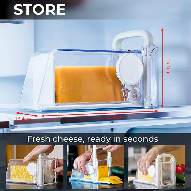 Cheese Slicer 4 in 1 Cheese Cutter with Container 3 Metal Blades Kitchen Cheese Slicer Chopper Grater Butter Box Storage Container
