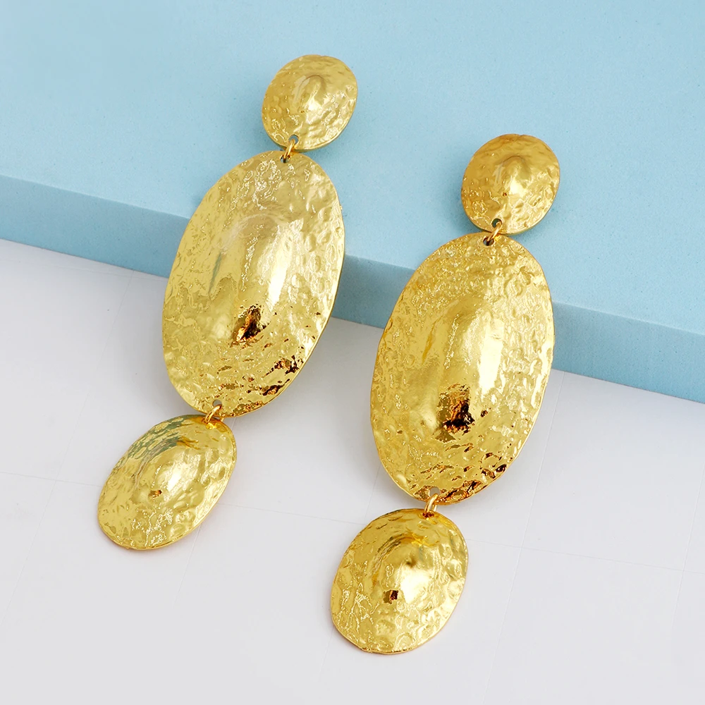 Multilayer Oval Long Gold Color Dangle Drop Earrings for Woman Vintage Statement Metal Earrings 2024 Trend Jewelry Wholesale