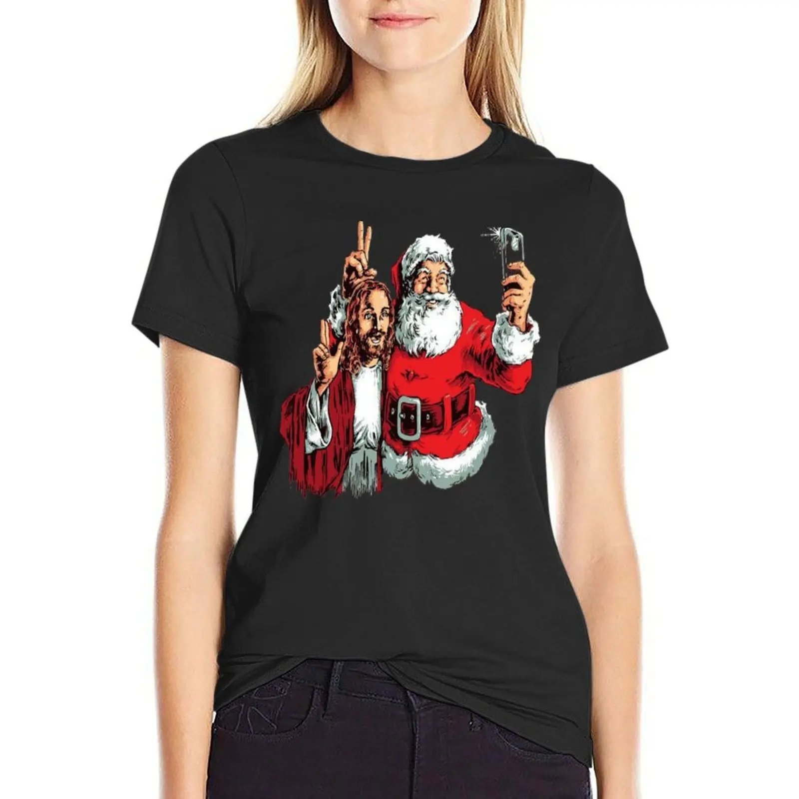 

Jesus and Santa selfie T-shirt tops cute clothes t shirt dress Women