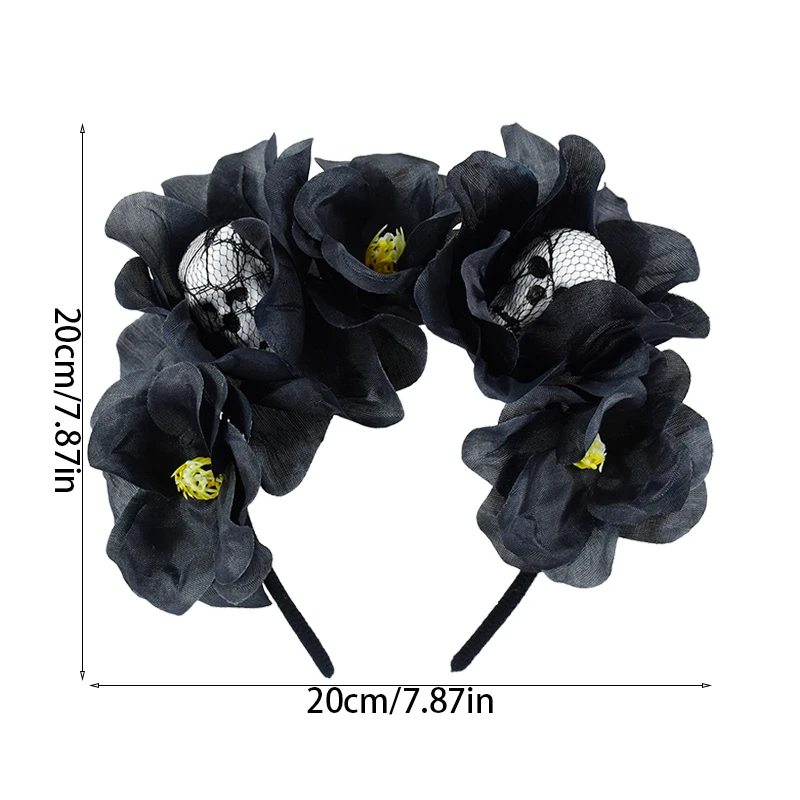 Halloween Rose Headband Skull Hair Band Black Flower Crown  display picture 1