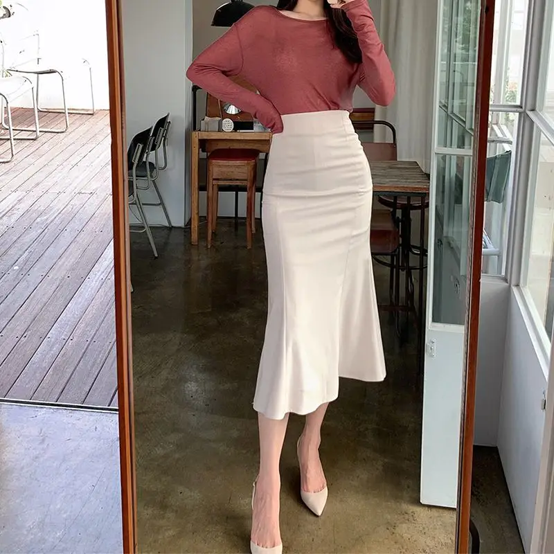 DAYIFUN Ruffled Skirts 2023 Spring Autumn High Waist Mid Length Wrapped Hip Half Dress Wrinkle Resistant Versatile Women's Wear