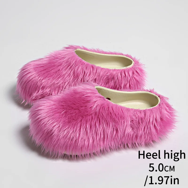 Slippers Women's Faux Fur Adult Platform Mule Shoes Thick Sole Slides